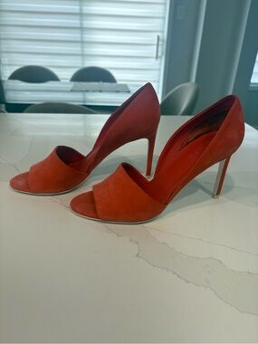 Vince Orange Open-Toe Suede Leather Sandal Heels